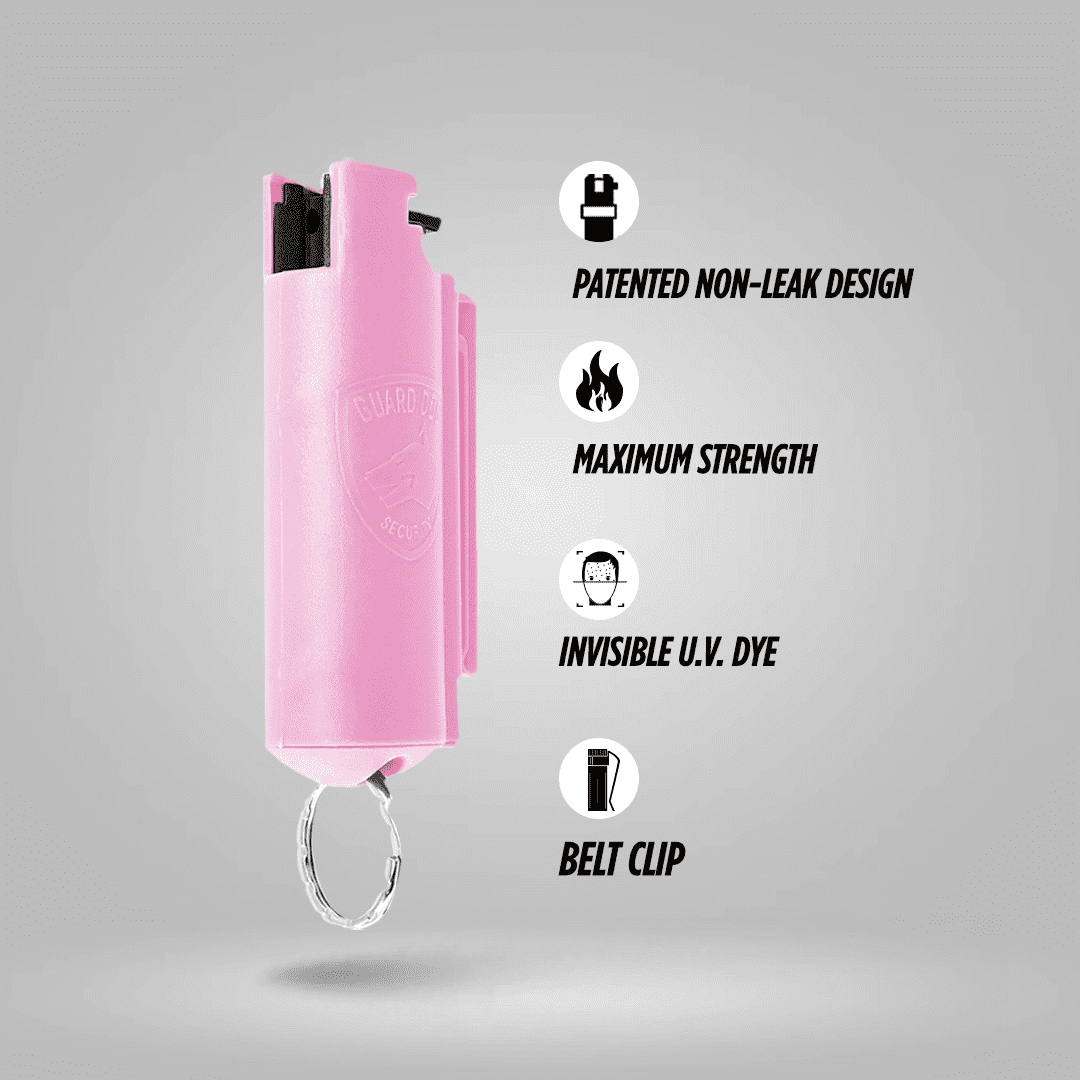 Pepper Spray Keychain with Belt Clip for Safety, 16 ft Range, 4 pack Multi Color, Self Defense by Guard Dog Security