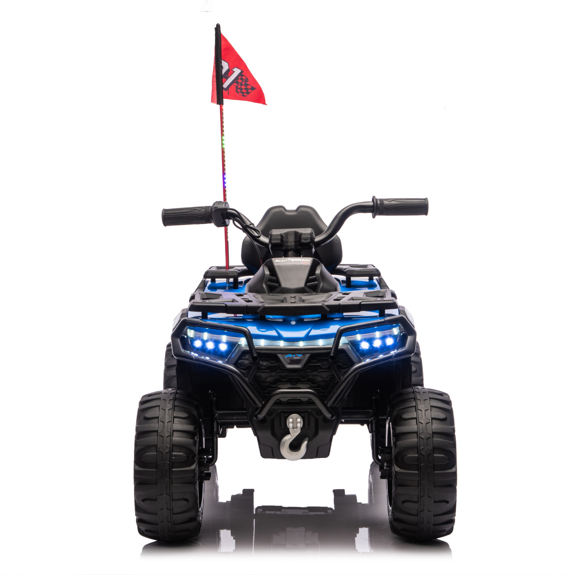 24V Electric Ride-On ATV, 2WD Electric 4-Wheeler with Decorative Flags, Built-in Music, USB Port, Electric Ride On Car for Kids 3-6, Blue