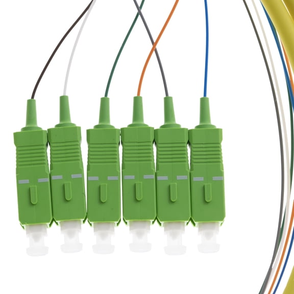 COMZON 6 Strand Fiber Distribution Pigtail, Singlemode, SC/APC Connectors, Green Boots, 9.8 Feet (3 Meter) - Low Insertion Loss
