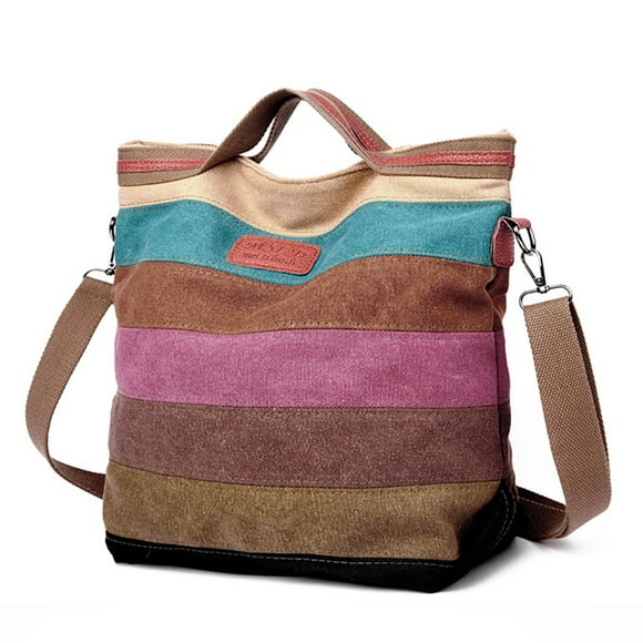 Coofit Womens Bucket Bag Fashion Mix Color Stripe Top Handle Bag Crossbody Shoulder Bag