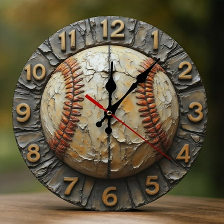 Wall Clock Decorative - Weathered Baseball Vintage Print 2D Vintage Wall Clocks Battery Operated Silent Non-Ticking for Bedroom, Living Room, Kitchen, Office, Classroom, 10 Inch