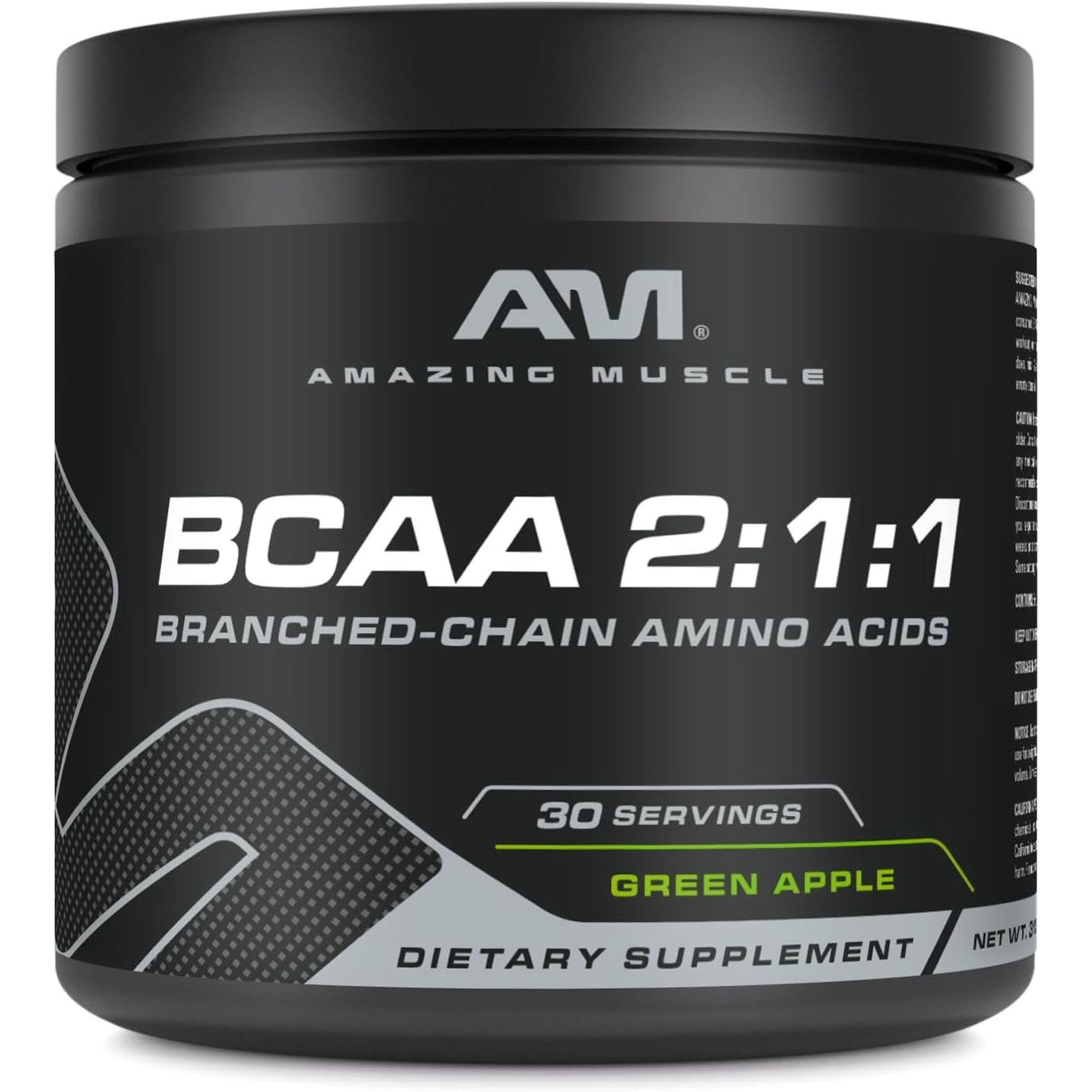 Amazing Muscle BCAA 2:1:1 315 Grams Powder Natural Green Apple Flavor Supplement | 30 Servings | Branched Chain Amino Acids Supplement | Made in USA