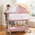 thumbnail image 3 of Babyeap 3 in 1 Baby Bassinet,Baby Basinet Bedside Sleeper,Standalone Baby Crib,6 Height Adjustable Portable Crib for Newborn,Pink, 3 of 8