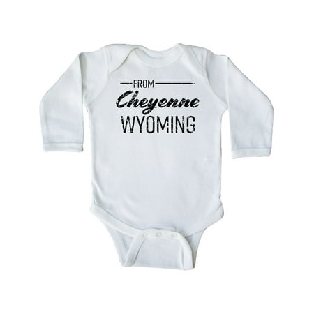 

Inktastic From Cheyenne Wyoming in Black Distressed Text Gift Baby Boy or Baby Girl Long Sleeve Bodysuit