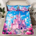 thumbnail image 2 of Homewish Blue Pink Castle Full Size Sheets, Romantic Butterfly Rose Bed Sheets, Teens Kids Girls Sheet Sets, Lightweight Room Decor, 4pcs, 2 of 7