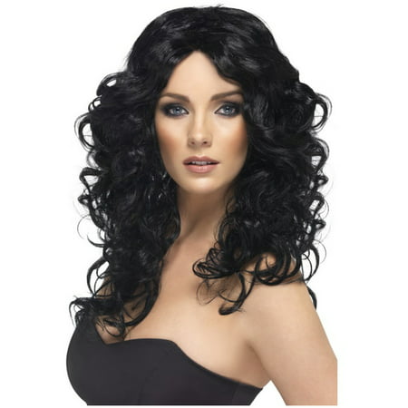 Adult's Womens  Glamour Long Black Curly Wig Costume Accessory