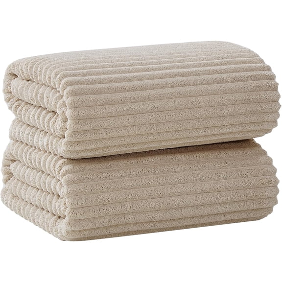 Oversized Bath Sheets 40x80 Inches Extra Large Super Soft Quick Dry Highly Absorbent Microfiber Towels Beige 2 Piece