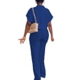 thumbnail image 4 of Aomice Women's Summer 2 Piece Outfits Casual Tracksuit Short Sleeve Button Down Crop Top Wide Leg Long Pant Lounge Sets-L-Blue, 4 of 5
