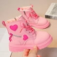 thumbnail image 4 of Yindaity Toddler Girls Boots Little Kid Shoes Short Boots Girls School Leather Shoes (Pink,11-11.5 Years), 4 of 5