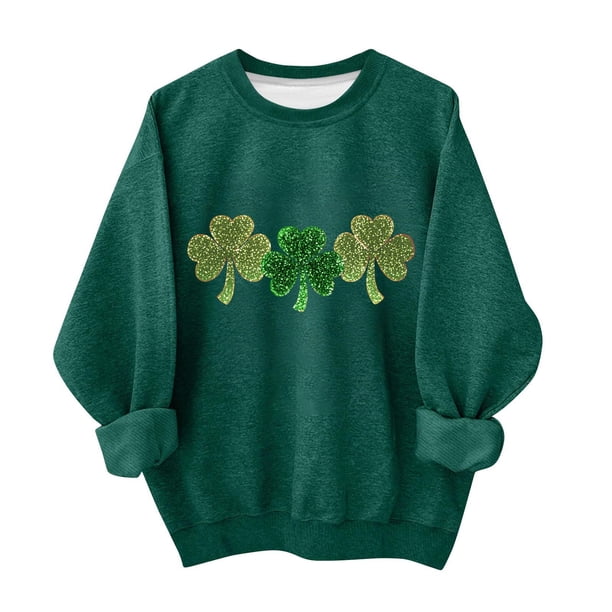 Manga Larga Vestido de Línea para las Mujeres San Patricio Día de Impresión Sudadera con Capucha Forrada de Lana para la Calidez de los Niños Cuello Redondo Suelto