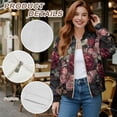 thumbnail image 6 of COEQINE Womens Bomber Jacket Coat Zip Up Stand Collar Cardigan Jacket Long Sleeve Cropped Bomber Winter Coat 2025 Fashion Varsity Shacket Windbreaker, 3X-Large, Gothic Rose Butterfly, 6 of 7