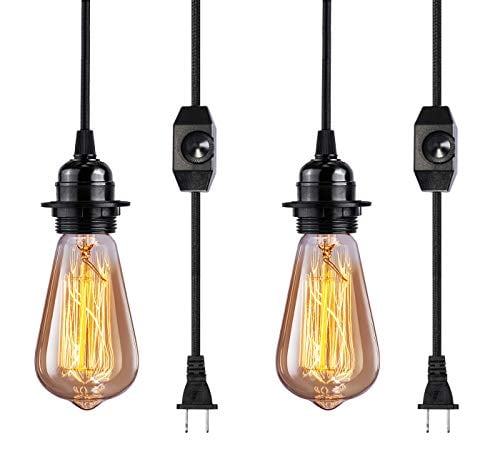 AXILAND Farmhouse Industrial Lighting Fixture Plug in Pendant Metal Hanging Lights 