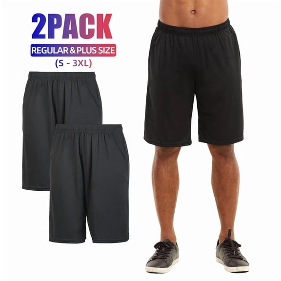 2 Pack Men’s Athletic Shorts Running with Pockets Drawstring S-3XL Regular Big & Tall Solid Elastic Waist Training Gym Workout Sports Bottoms Menswear