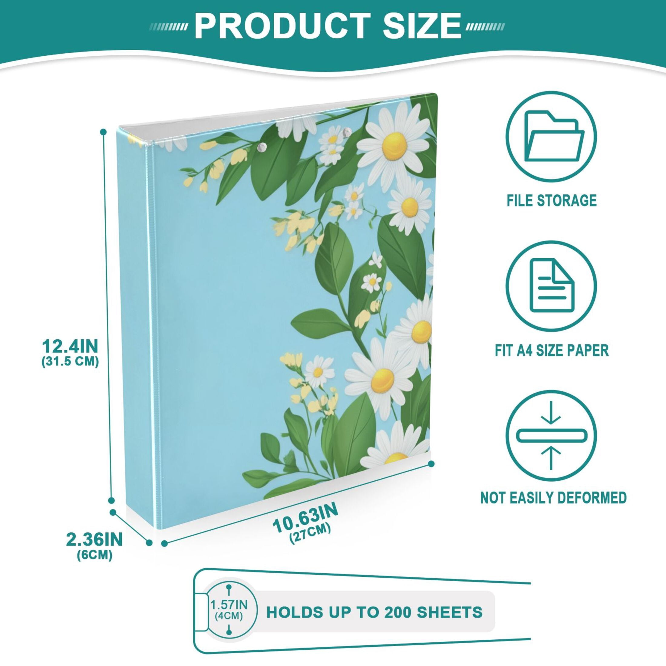 Spring Flowers 3 Ring Binders 1.5 inch Hardcover File Folders with Interior Pockets A4 Size Organizer for School Office Hospital
