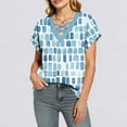 thumbnail image 6 of Maqroz Short Sleeve Shirts for Women Print Spring Summer Tops 2026 V Neck Criss Cross Tees Casual Blouses Fashion Outfits Clothes Blue S, 6 of 8