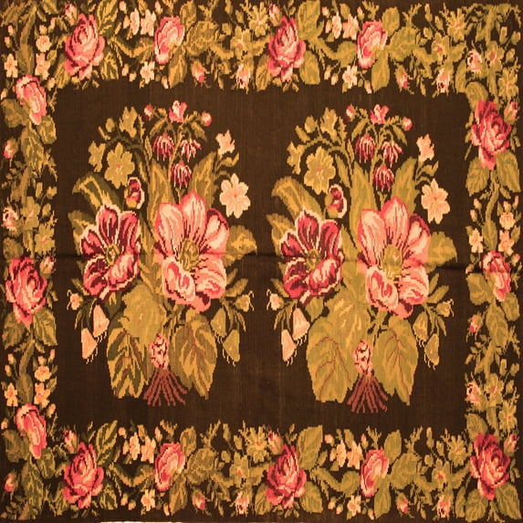 Ahgly Company Indoor Square Medallion Orange French Area Rugs, 7' Square