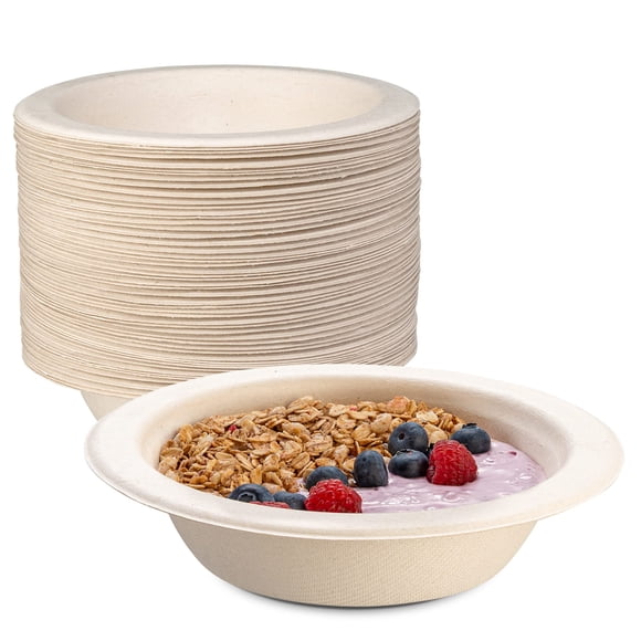 Comfy Package [125 Pack Bols à Soupe en Papier 100 % Compostables, 16 oz. Papier Kraft Résistant, Écologique Jetable en Canne à Sucre