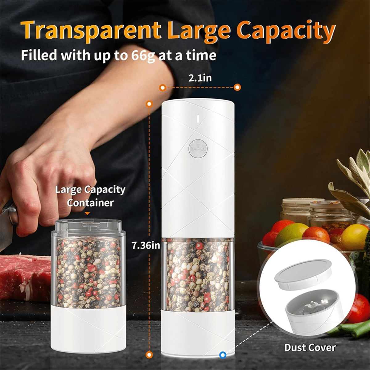 Electric Salt and Pepper Grinder Set USB Rechargeable, Adjustable Coarseness Automatic Salt Pepper Mill Grinder