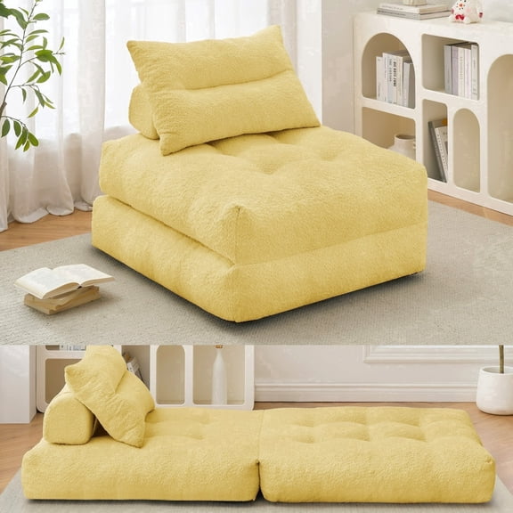 BEHOST 86" Oversized Folding Sofa Bed with Pillow and Back Support, Convertible Sleeper Chair for Living Room, Yellow