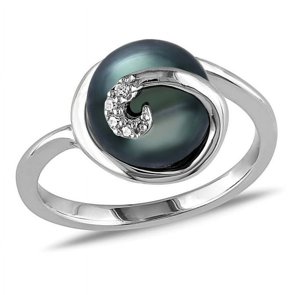 AMOUR 9 - 9.5 Mm Black Tahitian Pearl Swirl Ring In Sterling Silver
