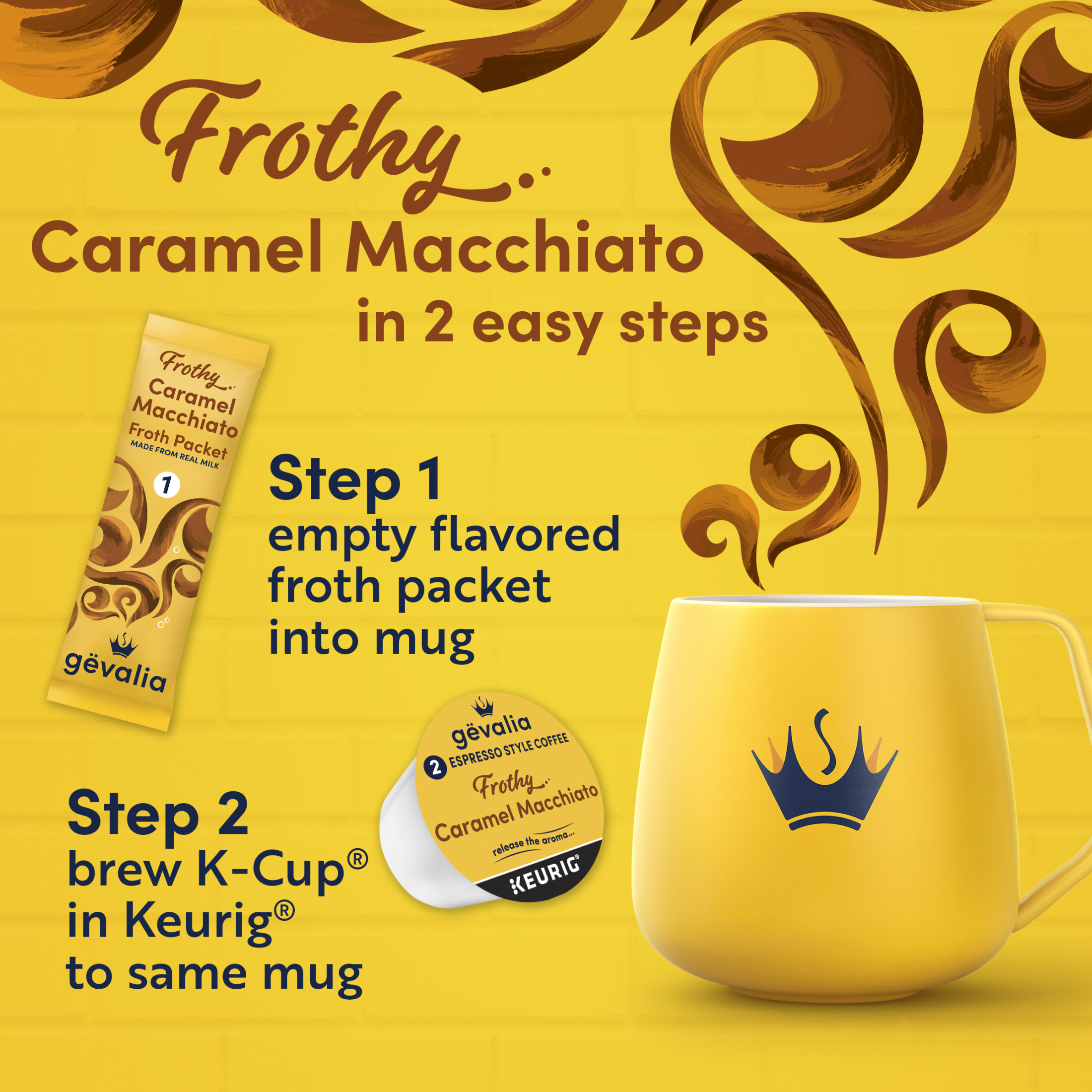 Gevalia Frothy 2-Step Caramel Macchiato Espresso K-Cup® Coffee Pods & Froth Packets Kit, 6 ct Box - image 5 of 14