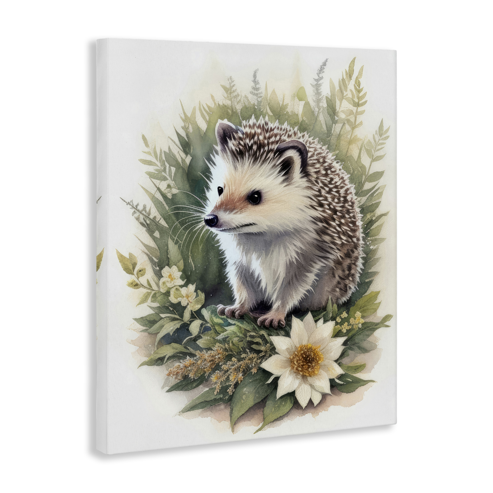 Stupell Industries Hedgehog & White Flower Animals & Insects Painting Gallery Wrapped Canvas Art Print Wall Art, 24 x 30