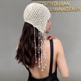 thumbnail image 5 of KelaJuan Women's Knitted Hat Cute Elegant Hollow Out Crochet Skull Cap with Pearl Tassel Vintage Beanies Accessories, 5 of 6