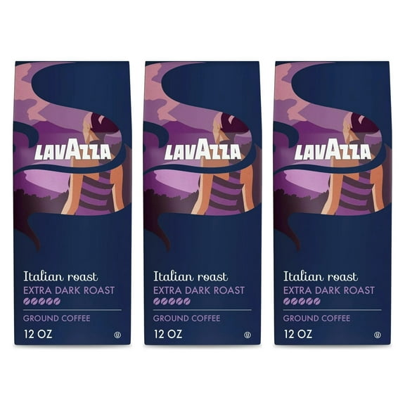 (3 pack) Lavazza Italian Roast Ground Coffee, Extra Dark Roast, 100% Arabica, 12 oz Bag