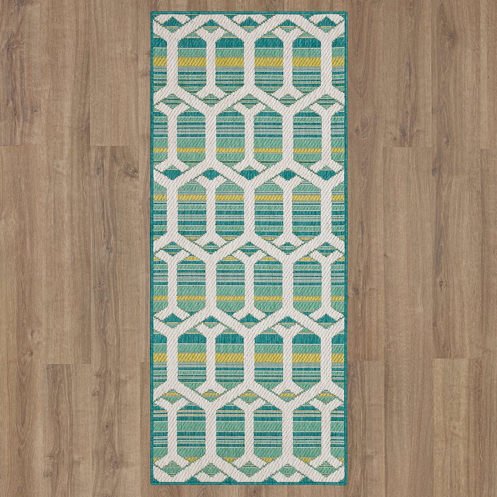Mohawk Home Clemente Geo Outdoor Area Rug, Teal, 2' 6" x 6'