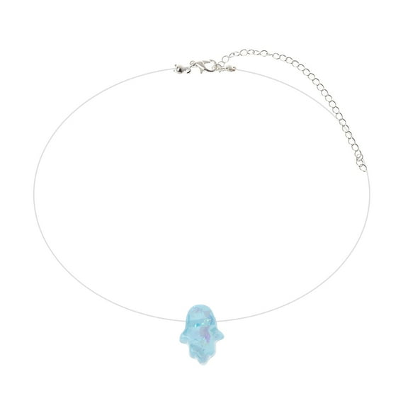 CIYISON Invisible Hamsa Hand Opals Pendant Necklace Fishing Line Choker Clavicle Chain
