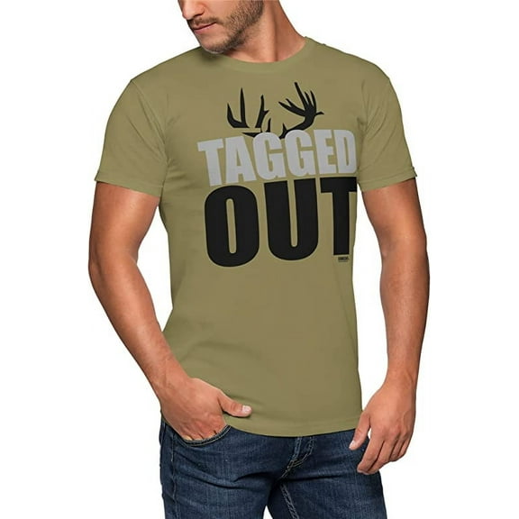 GIMMEDAT Deer Hunting Shirt The Original Tagged Out Short Sleeve Soft Gift (Large) Khaki