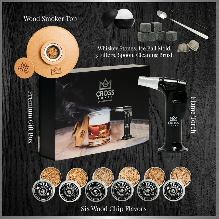 CrossPower Whiskey Smoker Kit with Torch, 6 Wood Chips Flavors