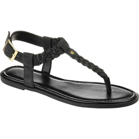 

Women s Journee Collection Genevive Flat Thong Sandal Black Faux Nubuck 9 M