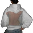 thumbnail image 4 of Womens Crystal Mesh Back Hoodie Oversized Sweatshirts Casual Long Sleeve Pullover Sweater Winter Fall Outfits Gift, 4 of 9