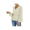 thumbnail image 3 of Qiylii Female Tassel Casual Tops, Women Solid Color V-Neck Long Sleeve Blouse Pullover Tops, 3 of 5