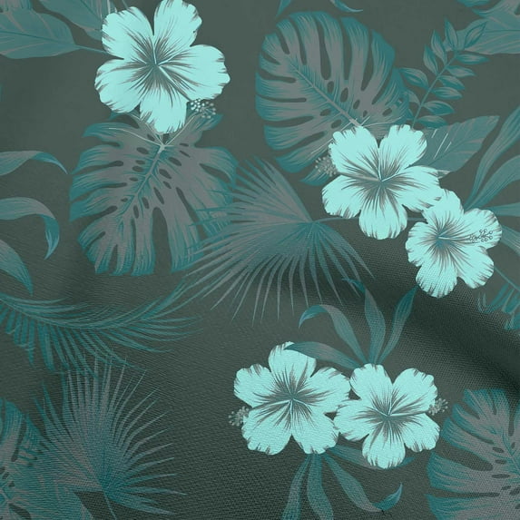 oneOone Cotton Poplin Dark Teal Green Fabric Tropical Flower Dress Material Fabric Print Fabric By The Yard 42 Inch Wide
