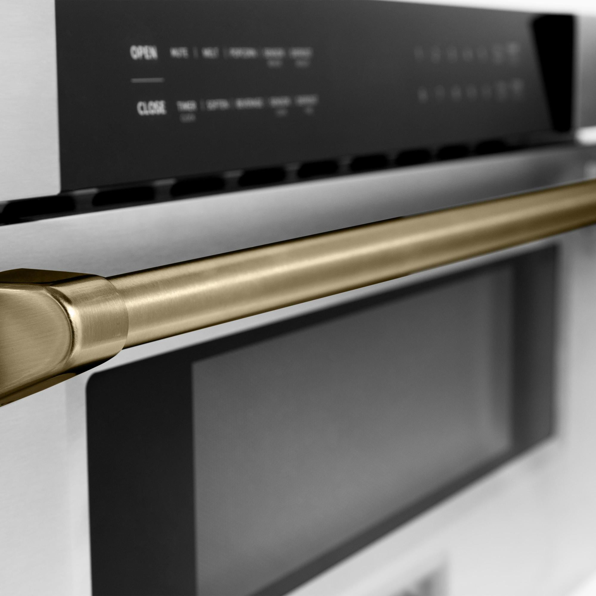 ZLINE Autograph Edition 30" 1.2 cu. ft. Built-in Microwave Drawer in Black Stainless Steel and Champagne Bronze Accents