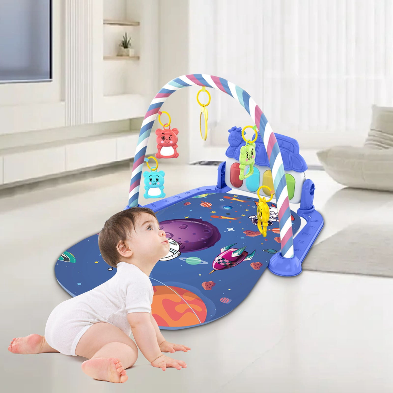 Baby Gym Play Mats Baby Toys Tummy Time Mat Musical Activity Center for Newborn Infant Piano Babies Play Mat Music & Light Newborn Infant Gifts for Babies 0-3 6 9 12 Months
