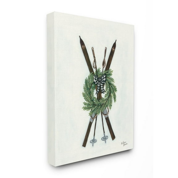 The Stupell Home Decor Minimal Rustic Skis Illustration with Gingham Wreath