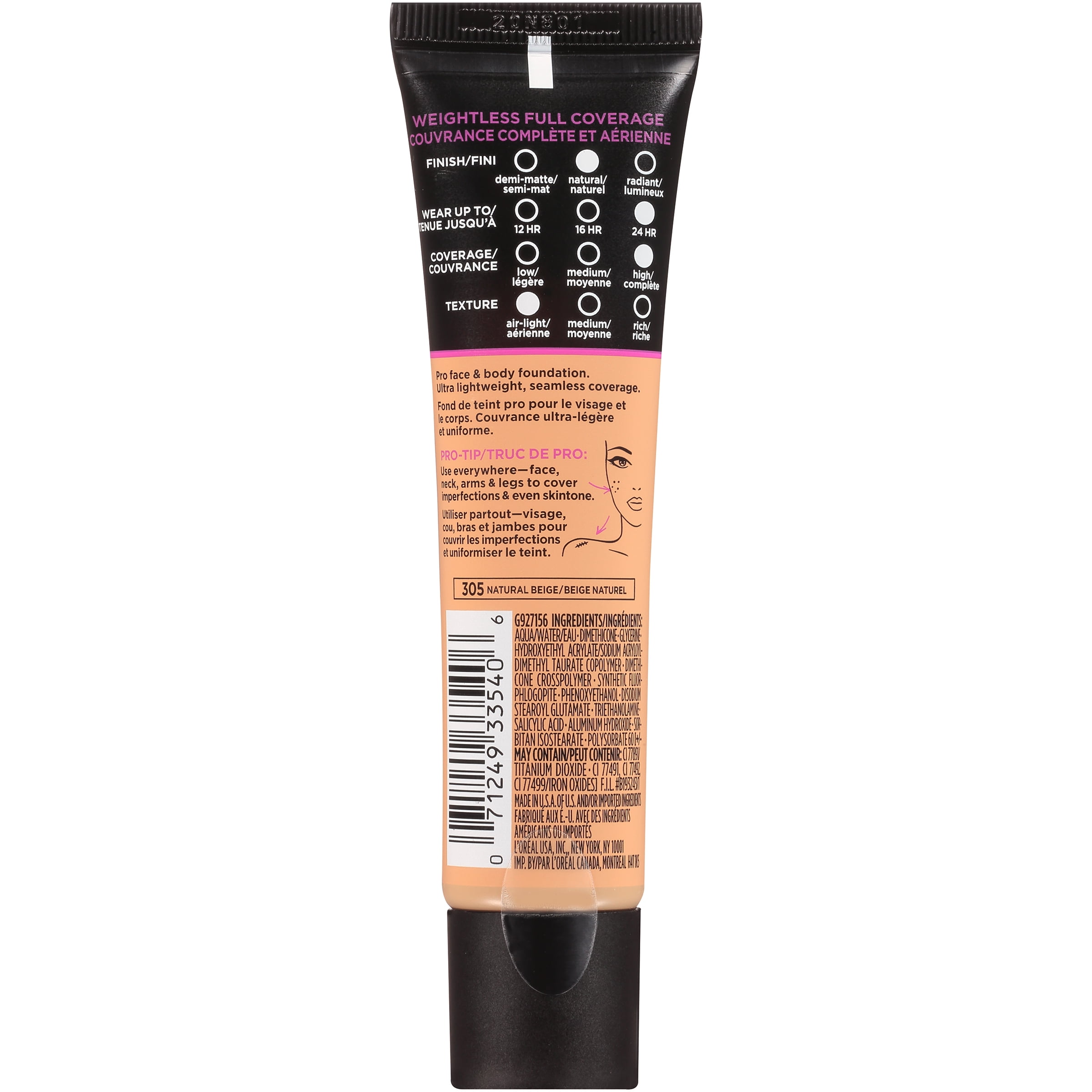 L'Oreal Paris Infallible Total Cover Liquid Foundation, Natural Beige, 1 fl oz