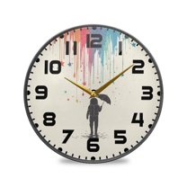 Yayeee Wall Clock for Living Room 9.5 inch Battery Operated Round with Holder, Black Astronaut