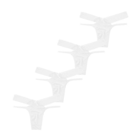 

Lovskoo Womens Thong Underwear 4Pc Packs G-string Lace Flowers Solid Low Waist Panties Thongs White