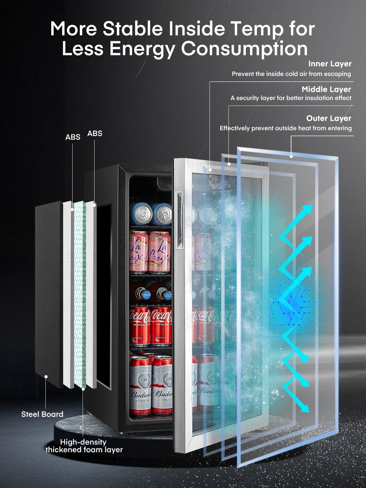 FOHERE 126 Can Beverage Refrigerator Cooler, 3.2 Cu.ft Mini Fridge, Wine Chiller for Bar/Office/Home, New, Reversible Door, 17.5 x 18.9 x 31.5 inches