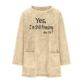 thumbnail image 6 of lcziwo Womens Fuzzy Fleece Sweatshirt Yes I'm Still Freezing Me 24:7 Letter Print Crewneck Sherpa Pullover Winter Warm Loungewear Tunic Tops with Colorblock Pockets Lightning Sales Khaki XL, 6 of 7