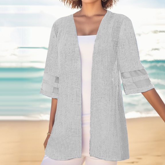 Yuhangmm Summer Cardigans for Women Casual Women's Cardigan with V-Neck Open Front Lightweight Solid Color Outdoor Wear for Everyday Travel Slim Fit Spring Summer Autumn White L