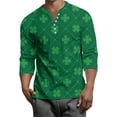 thumbnail image 2 of Men's St. Patrick's Day Shamrock Plaid Henley Shirt 3/4 Sleeve Clover Top, 2 of 7