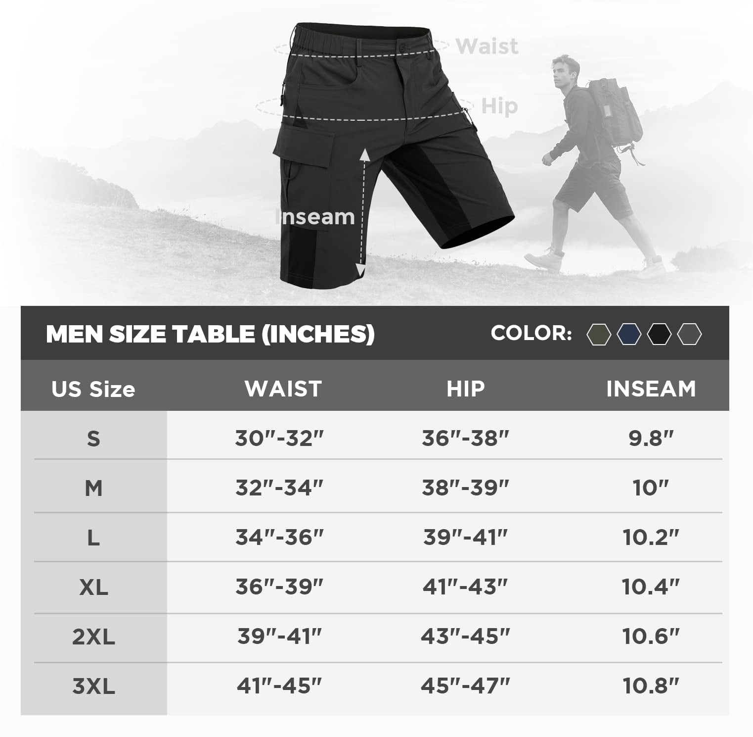 Wespornow Men's Quick-Dry Hiking Shorts - Lightweight Cargo Shorts With Stretch For Camping, Fishing, Travel