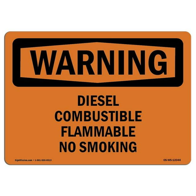 SignMission OS-WS-D-35-L-12044 OSHA Warning Sign - Diesel Combustible Flammable No Smoking