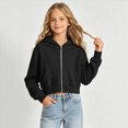 thumbnail image 2 of Staki Girls Zip Up Hoodies Cropped Sweatshirts Long Sleeve Jackets with Pockets Kids Tops Clothes 5-14Y(Black,13-14 Years), 2 of 6