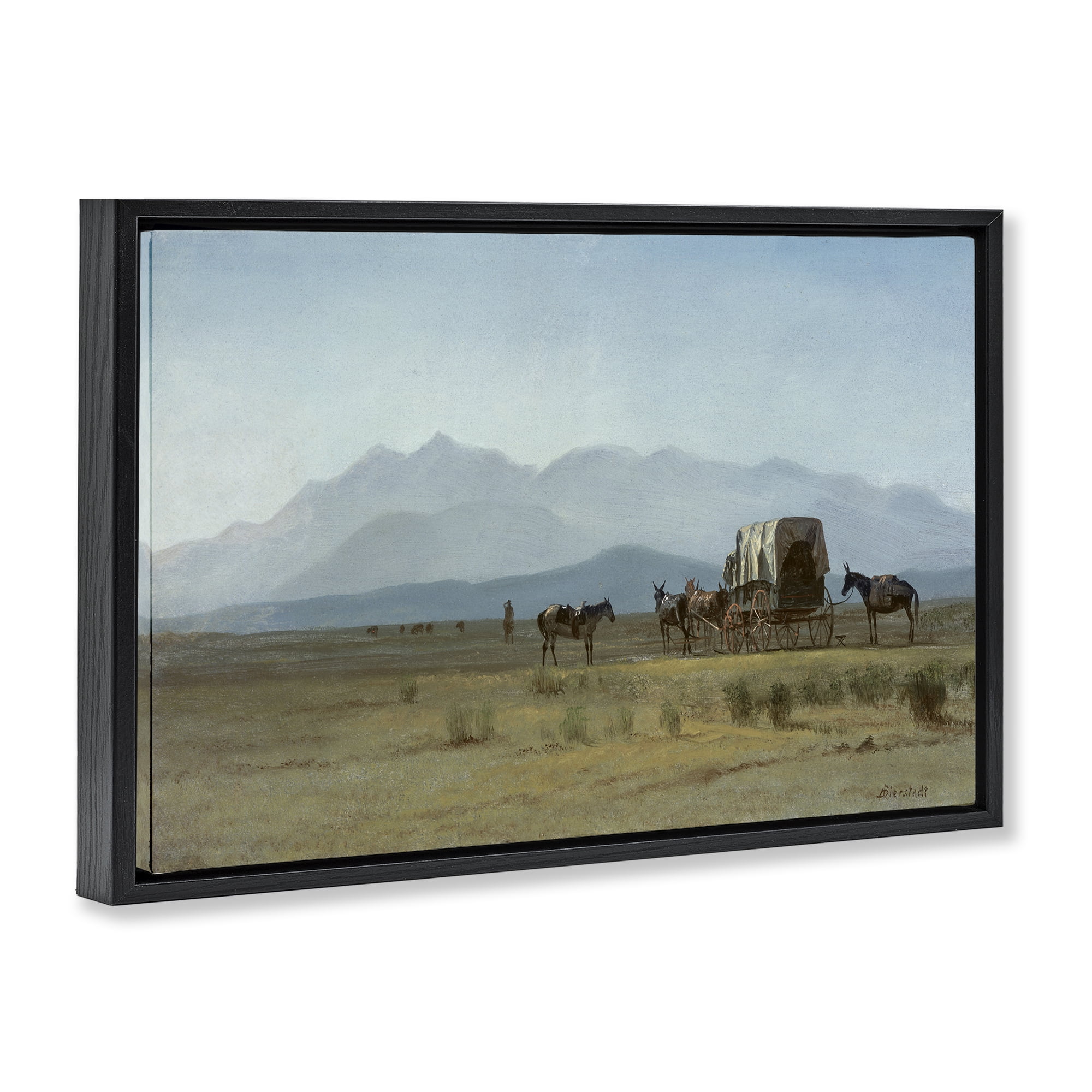 Stupell Industries Classic Bierstadt Surveyor's Wagon Landscape & Nature Painting Black Floater Framed Canvas Art Print Wall Art, 25 x 17